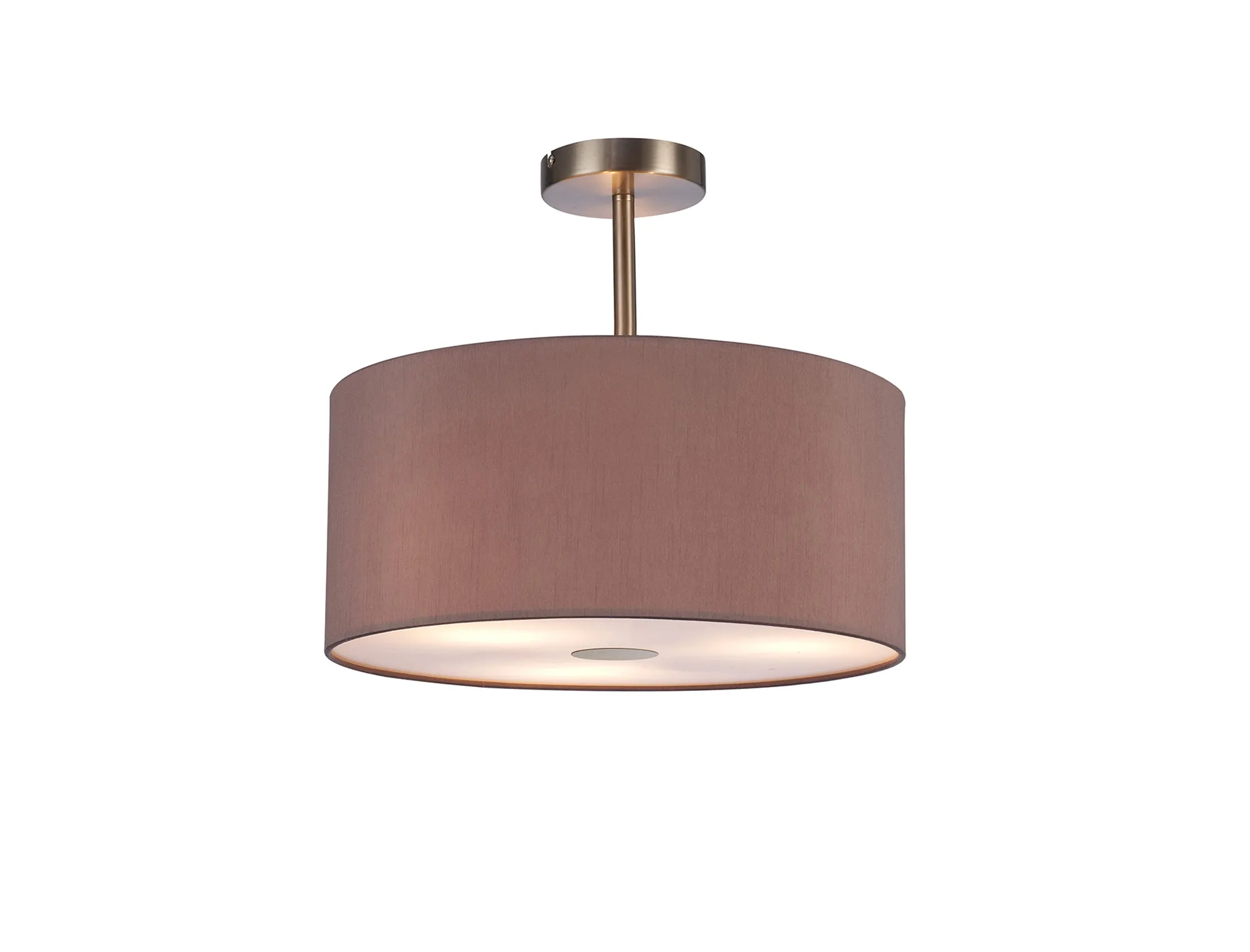 DK0420  Baymont 40cm Semi Flush 3 Light Satin Nickel, Taupe/Halo Gold, Frosted Diffuser